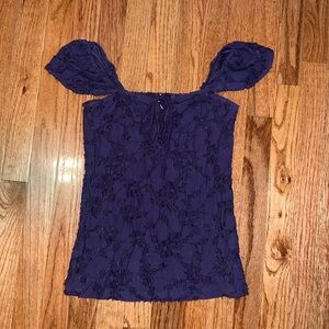 Free People Purple Off The Shoulder Lace Up Baby Doll Blouse Women’s Size Medium